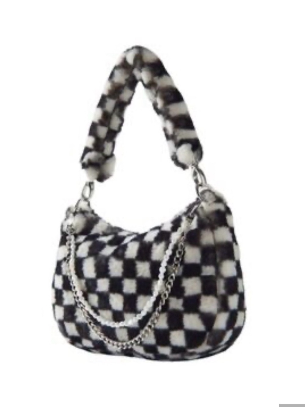 Urban Outfitters Black & White Checkerboard Faux Fur Shoulder Bag